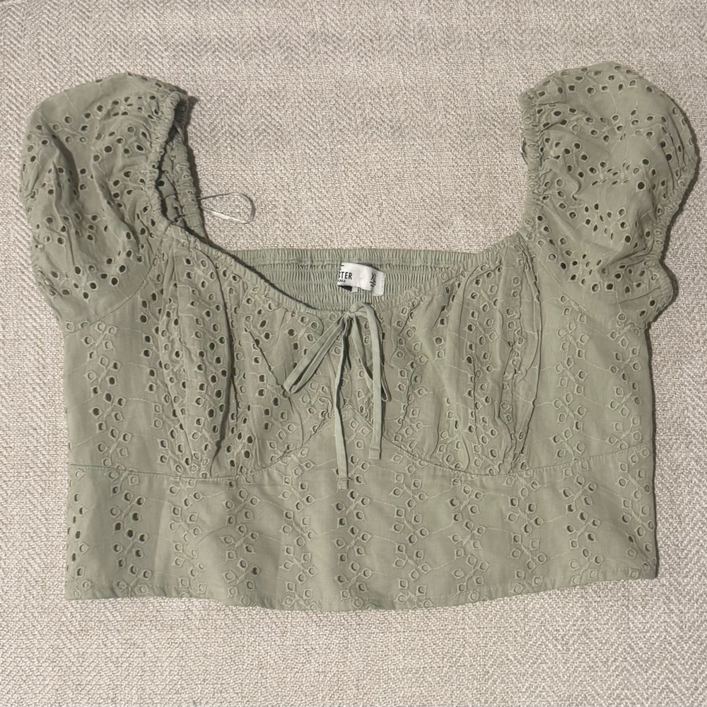 Hollister Green Eyelet Puff Sleeve Top